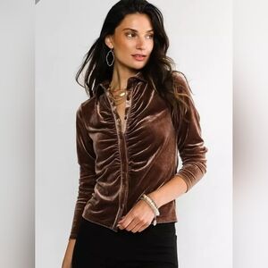 🤎 Buckle Velvet Ruched Brown Top